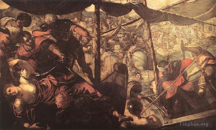 Tintoretto Peinture à l'huile - Bataille entre Turcs et Chrétiens