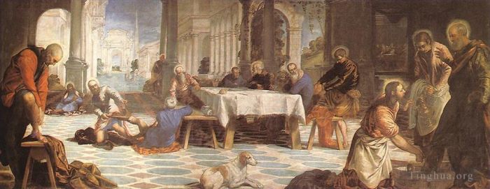 Tintoretto Peinture à l'huile - Le Christ lavant les pieds de ses disciples