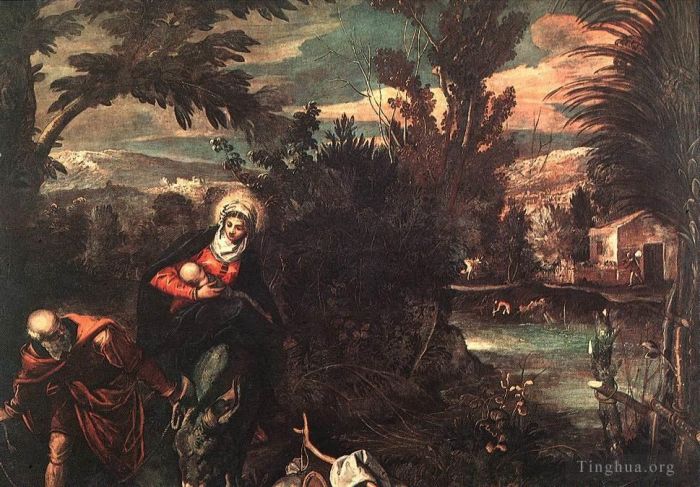 Tintoretto Peinture à l'huile - Fuite en Egypte