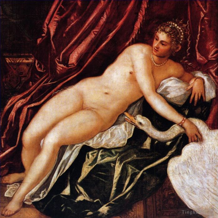 Tintoretto Peinture à l'huile - Léda et le cygne