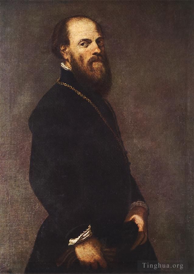 Tintoretto Peinture à l'huile - Homme à la dentelle dorée