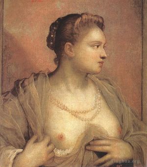 Tintoretto œuvres - Portrait d'une femme dévoilant ses seins