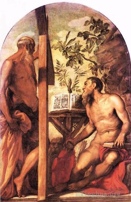 Tintoretto Peinture à l'huile - Saint Jérôme et Saint André