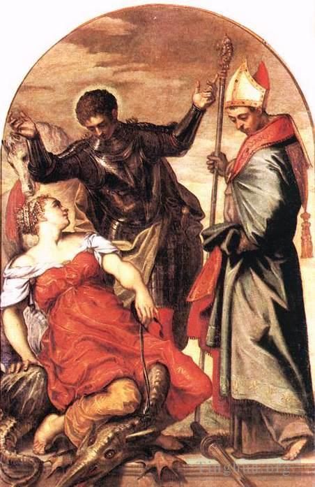 Tintoretto Peinture à l'huile - St Louis St George et la Princesse