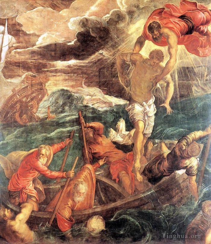 Tintoretto Peinture à l'huile - Saint Marc sauvant un Sarrasin du naufrage