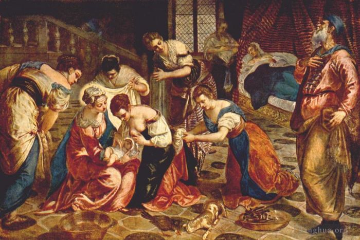 Tintoretto Peinture à l'huile - La naissance de saint Jean-Baptiste