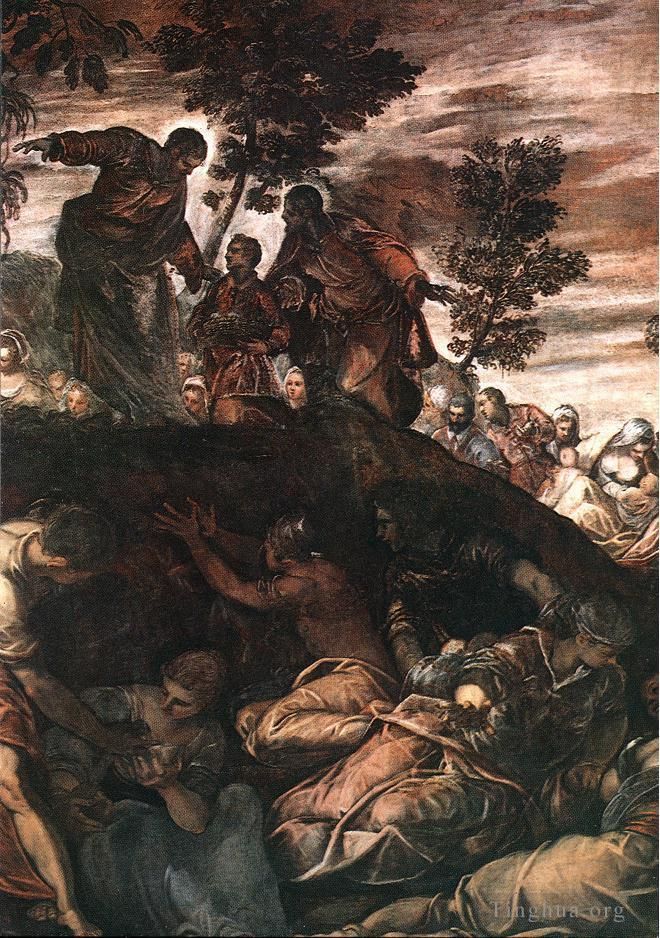 Tintoretto Peinture à l'huile - Le miracle des pains et des poissons