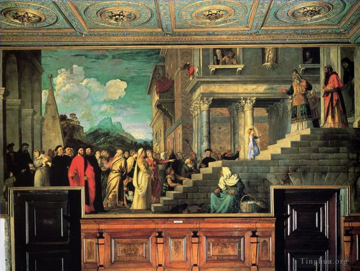 Titien Peinture à l'huile - Entrée de Marie au temple 1534