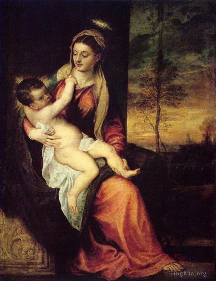 Titien Peinture à l'huile - Marie avec l'Enfant Jésus