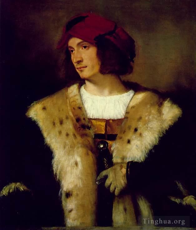 Titien Peinture à l'huile - Portrait d'un homme au bonnet rouge