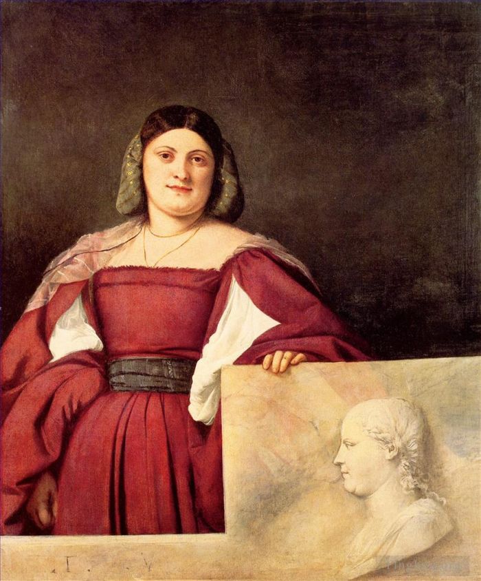 Titien Peinture à l'huile - Portrait d'une femme appelée La Schiavona