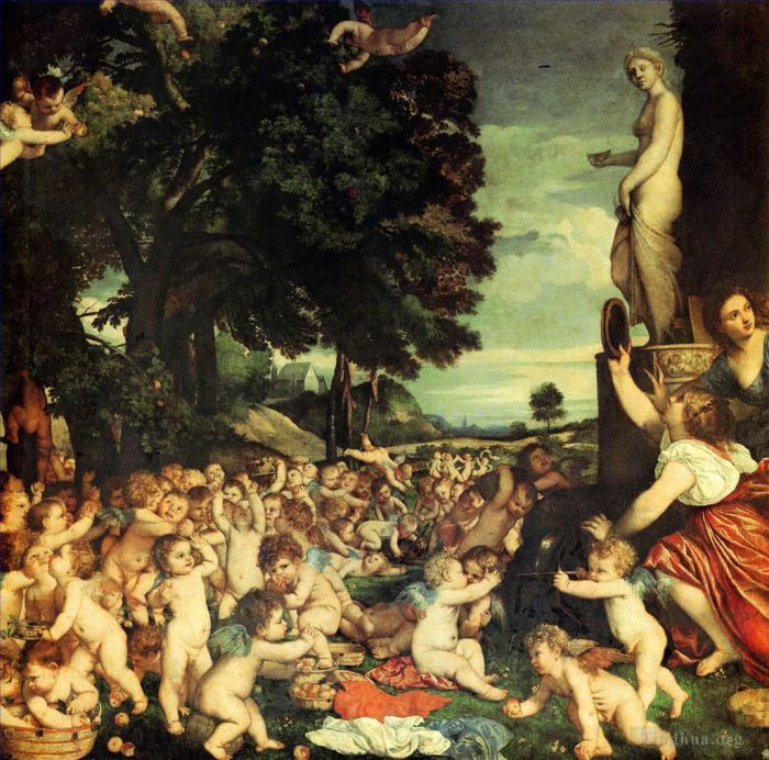 Titien Peinture à l'huile - Le culte de Vénus