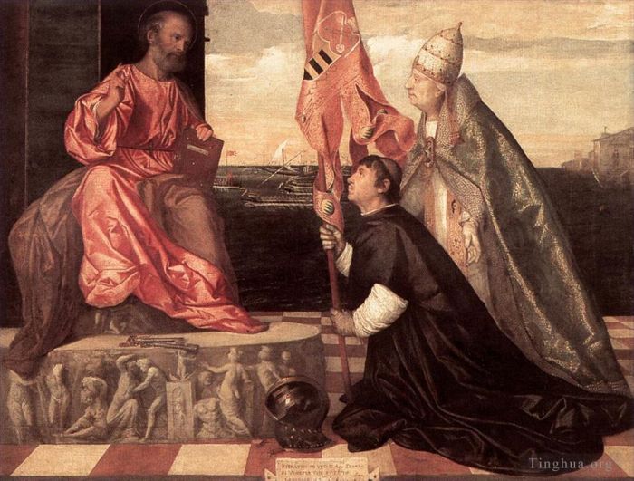Titien Peinture à l'huile - Le Tintoret Le pape Alexandre IV présente Jacopo Pesaro à saint Pierre