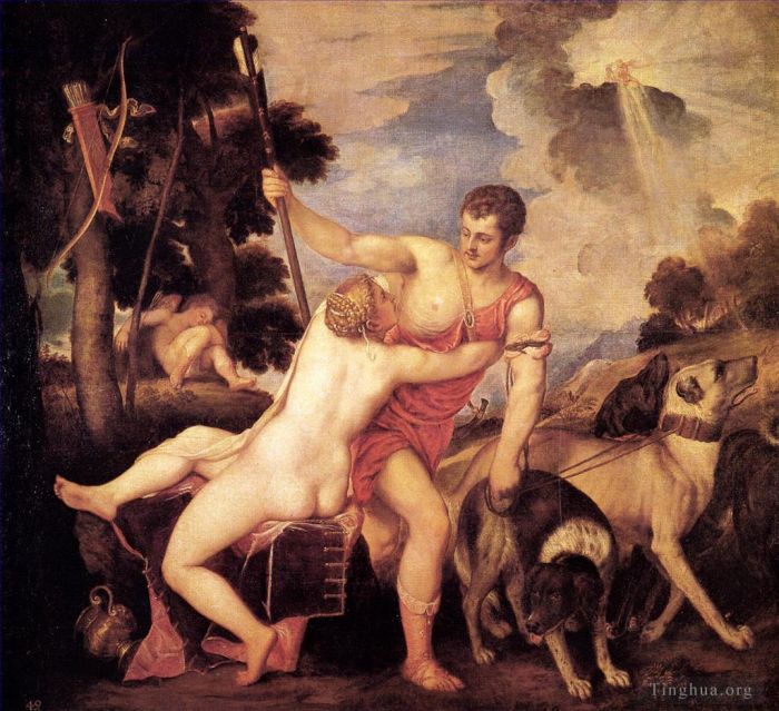 Titien Peinture à l'huile - Vénus et Adonis