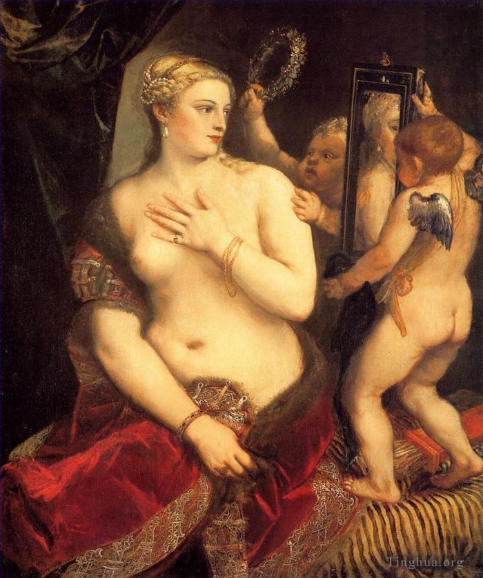 Titien Peinture à l'huile - Vénus avec un miroir