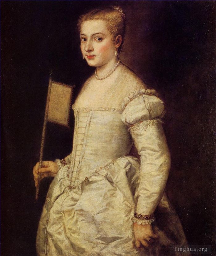 Titien Peinture à l'huile - Femme en blanc 1555