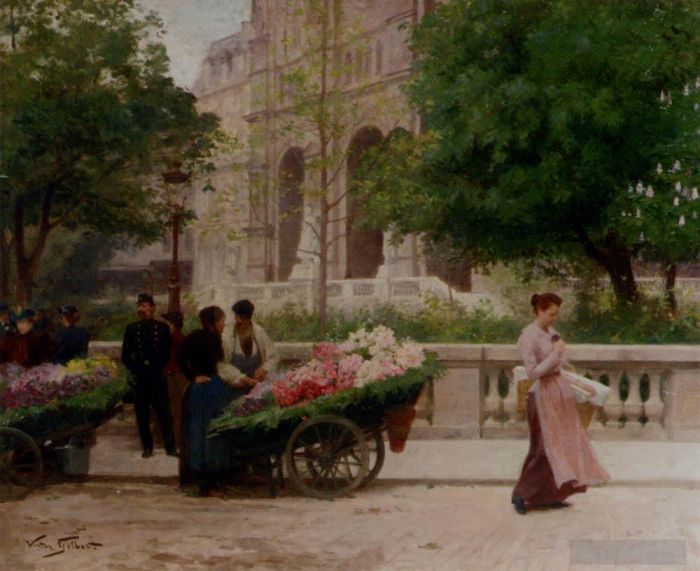 Victor Gabriel Gilbert Peinture à l'huile - La Place De La Trinité
