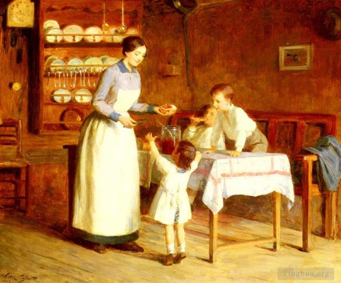 Victor Gabriel Gilbert Peinture à l'huile - Le Goûter Des Enfants