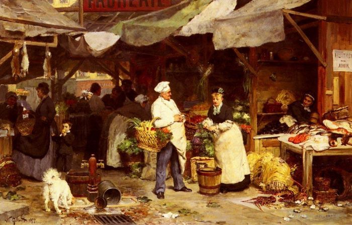 Victor Gabriel Gilbert Peinture à l'huile - Le Marché De Maubeuge