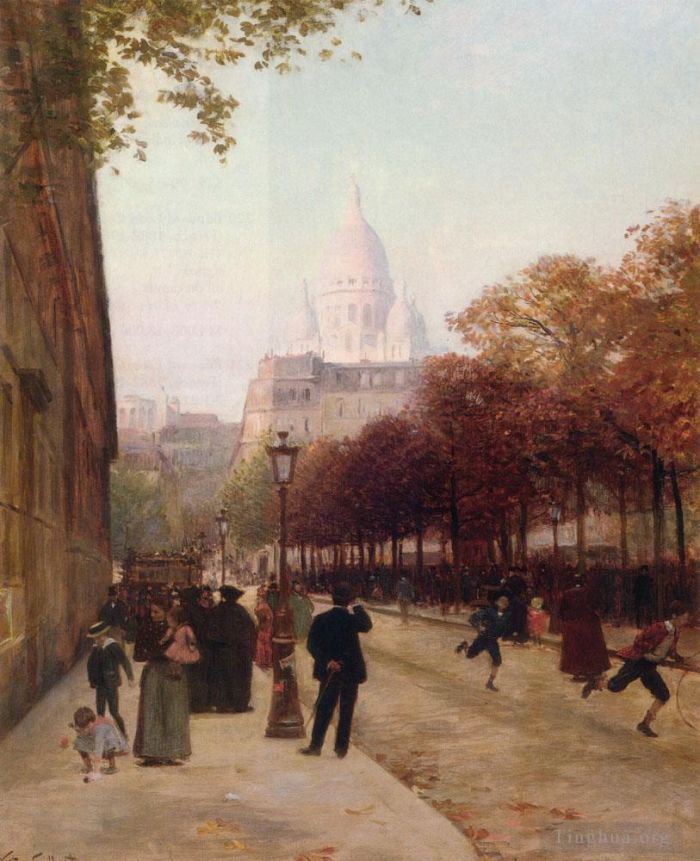 Victor Gabriel Gilbert Peinture à l'huile - Place D'Anvers Et Le Sacré Coeur Paris