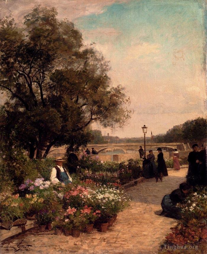 Victor Gabriel Gilbert Peinture à l'huile - Quai Aux Fleurs