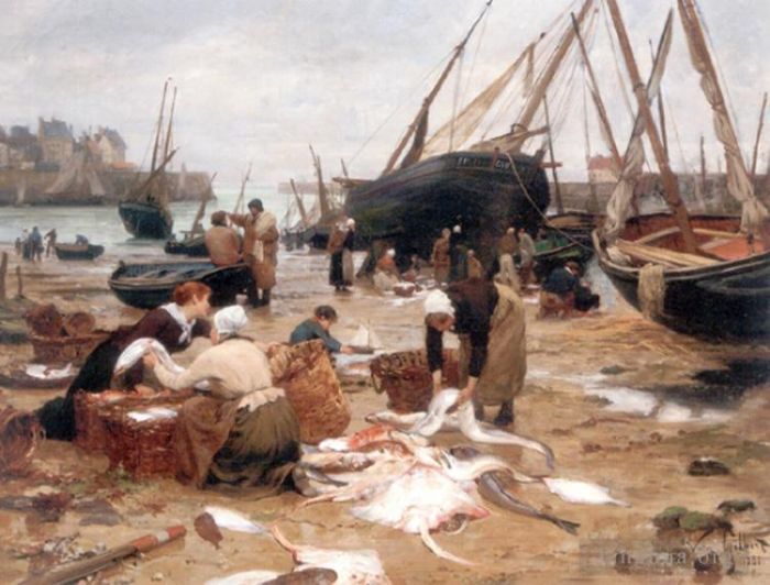 Victor Gabriel Gilbert Peinture à l'huile - Trier le poisson