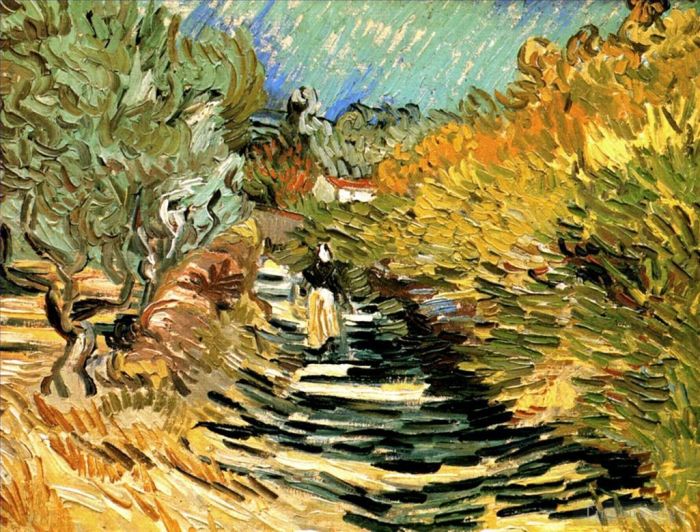 Vincent Willem Van Gogh Peinture à l'huile - Une route à St Rémy avec des figures féminines