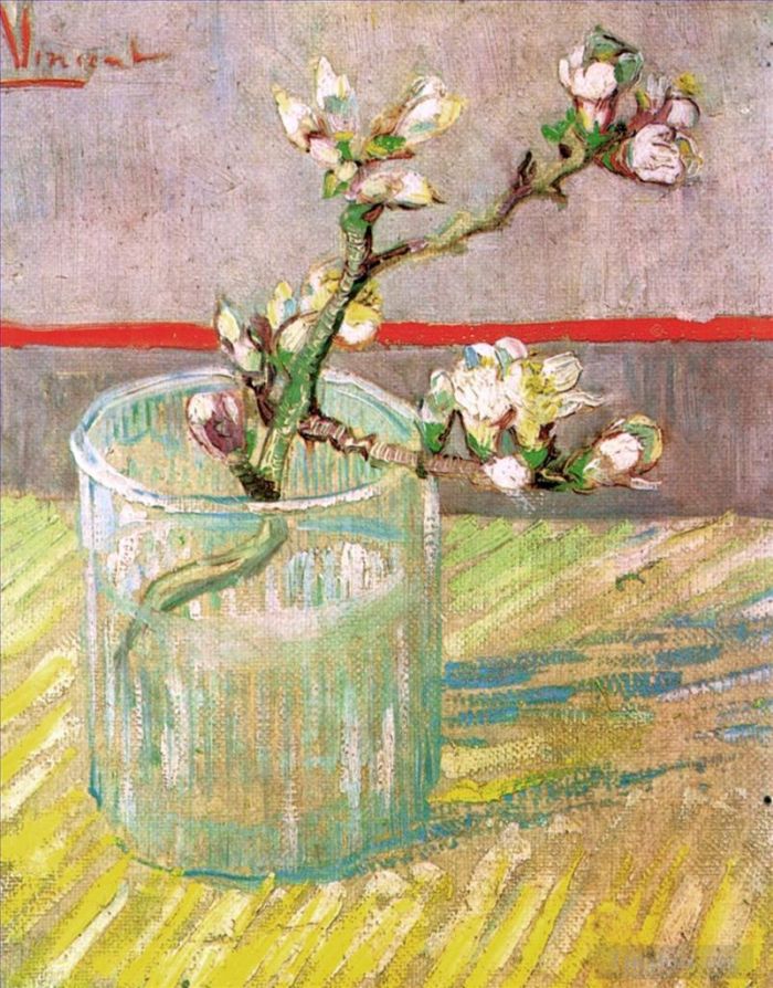 Vincent Willem Van Gogh Peinture à l'huile - Branche d'amandier en fleurs dans un verre