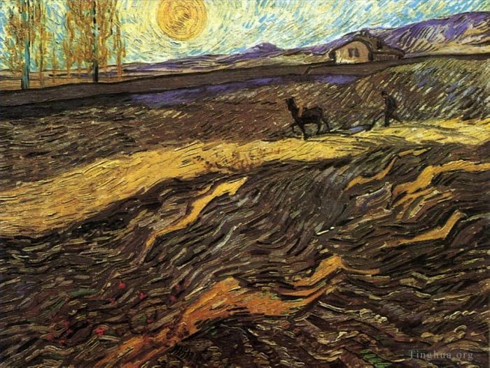 Vincent Willem Van Gogh Peinture à l'huile - Terrain clos avec laboureur