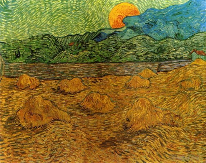 Vincent Willem Van Gogh Peinture à l'huile - Paysage du soir avec lune montante