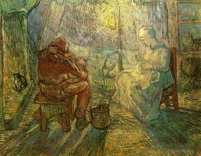 Vincent Willem Van Gogh Peinture à l'huile - Soirée La Garde d'après Millet