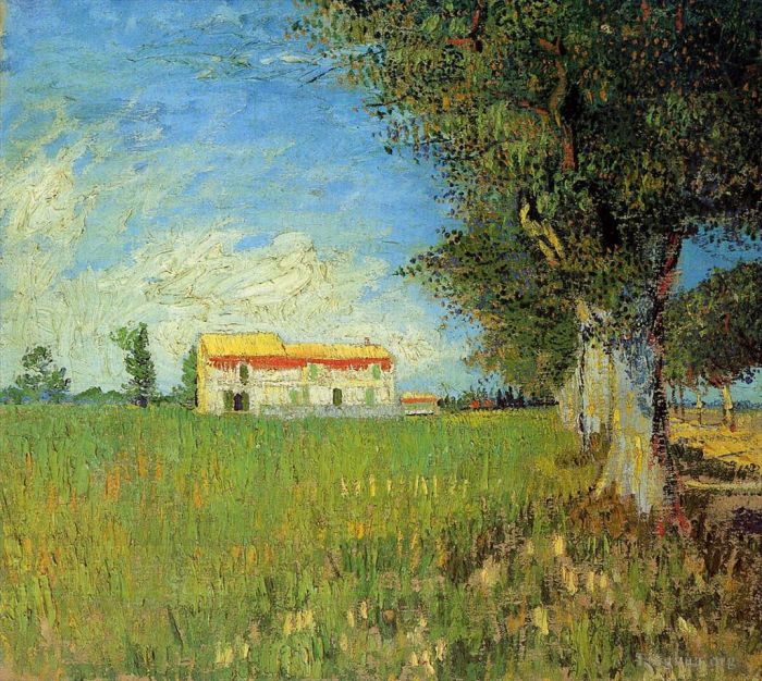 Vincent Willem Van Gogh Peinture à l'huile - Ferme dans un champ de blé