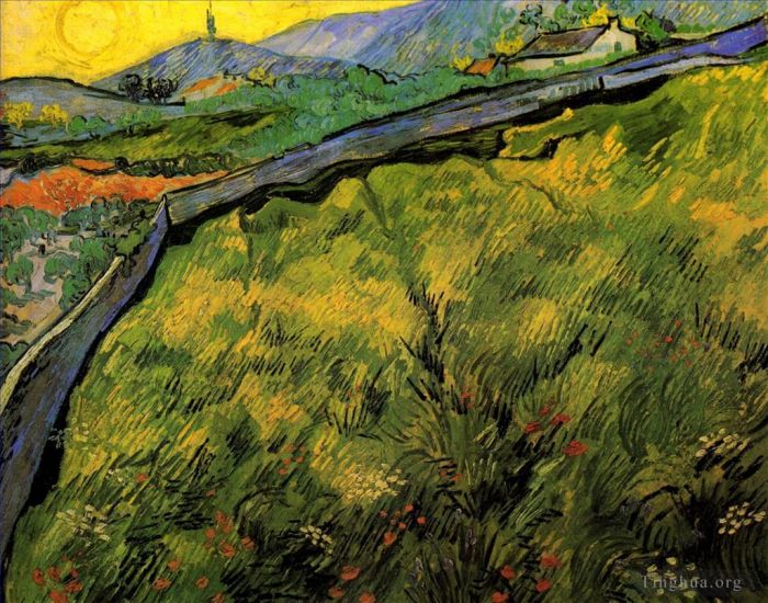 Vincent Willem Van Gogh Peinture à l'huile - Champ de blé de printemps au lever du soleil