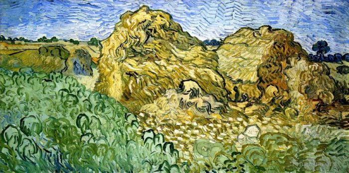 Vincent Willem Van Gogh Peinture à l'huile - Champ avec des meules de blé