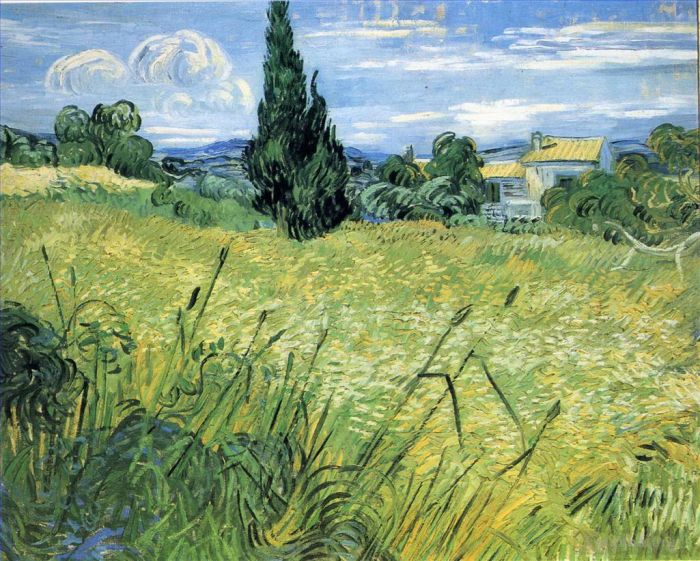 Vincent Willem Van Gogh Peinture à l'huile - Champ de blé vert avec cyprès