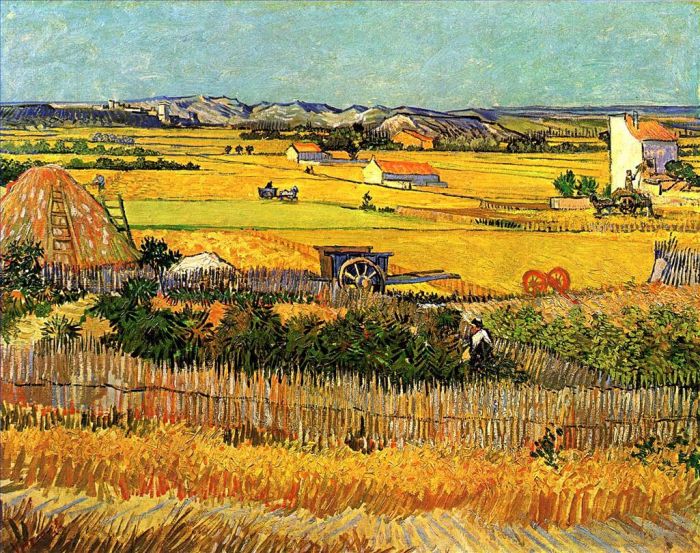 Vincent Willem Van Gogh Peinture à l'huile - Vendanges à La Crau avec Montmajour en arrière-plan