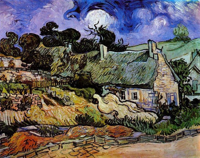 Vincent Willem Van Gogh Peinture à l'huile - Maisons aux toits de chaume Cordeville