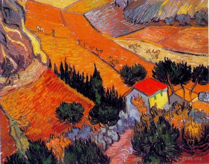 Vincent Willem Van Gogh Peinture à l'huile - Paysage avec maison et laboureur
