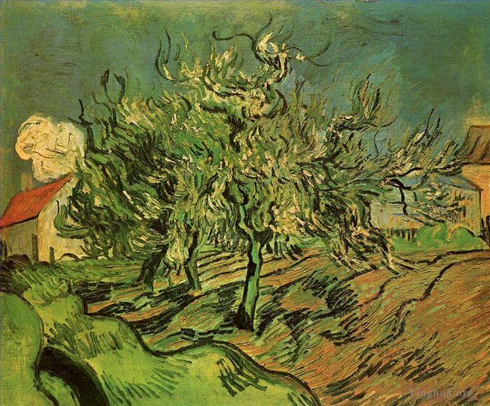 Vincent Willem Van Gogh Peinture à l'huile - Paysage avec trois arbres et une maison