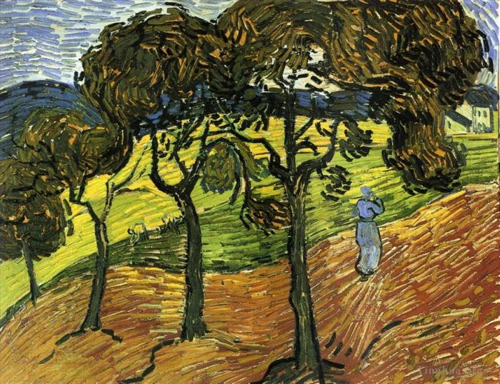 Vincent Willem Van Gogh Peinture à l'huile - Paysage avec des arbres et des personnages