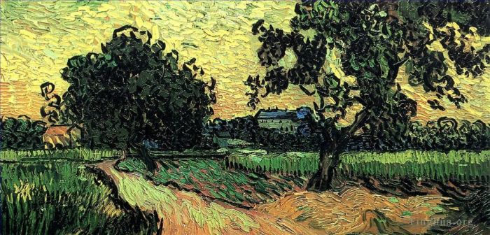 Vincent Willem Van Gogh Peinture à l'huile - Paysage avec le château d'Auvers au coucher du soleil