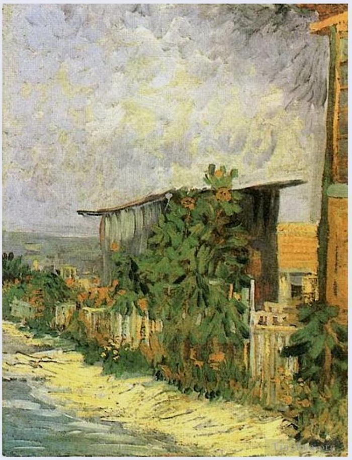 Vincent Willem Van Gogh Peinture à l'huile - Chemin Montmartre avec tournesols
