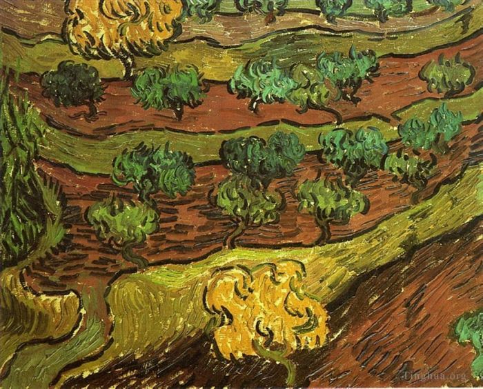 Vincent Willem Van Gogh Peinture à l'huile - Oliviers contre une pente d'une colline