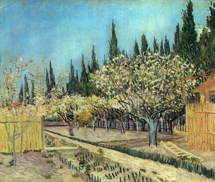 Vincent Willem Van Gogh Peinture à l'huile - Verger en fleurs bordé de cyprès 2