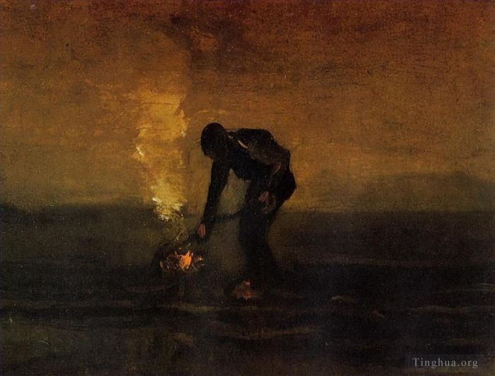 Vincent Willem Van Gogh Peinture à l'huile - Paysan brûlant les mauvaises herbes