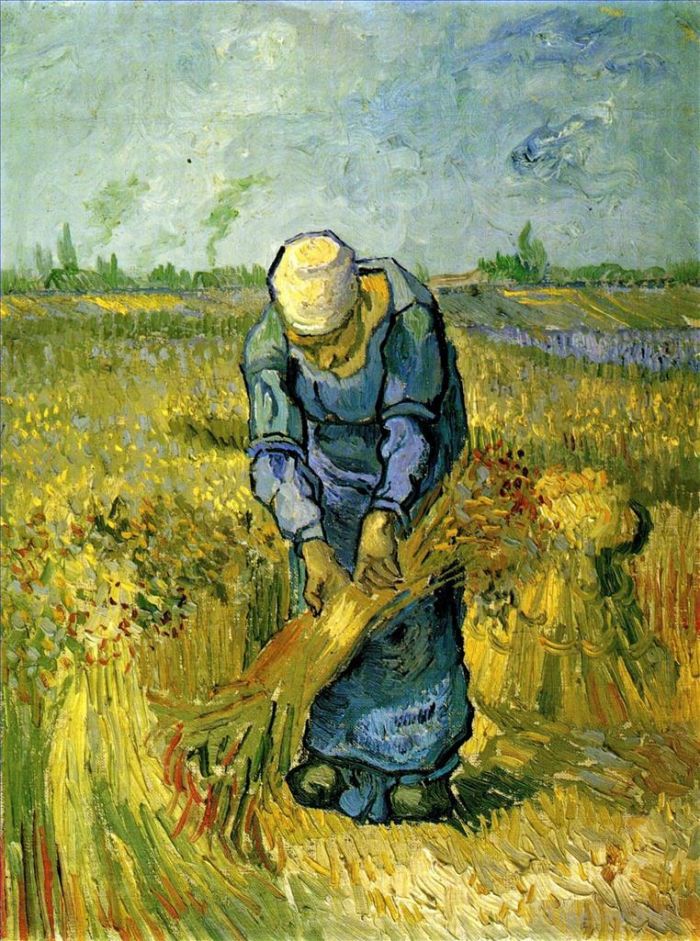 Vincent Willem Van Gogh Peinture à l'huile - Paysanne liant des gerbes d'après le millet