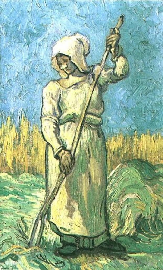 Vincent Willem Van Gogh Peinture à l'huile - Paysanne avec un râteau après Millet