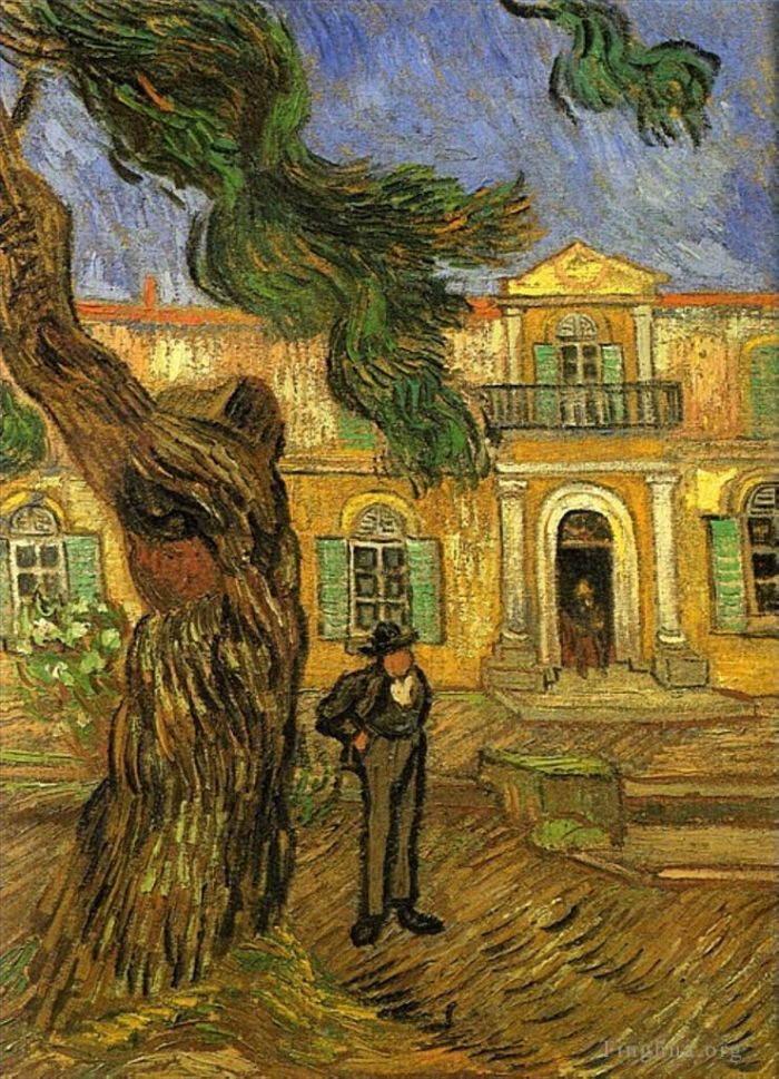 Vincent Willem Van Gogh Peinture à l'huile - Pins avec figurine dans le jardin de l'hôpital Saint Paul