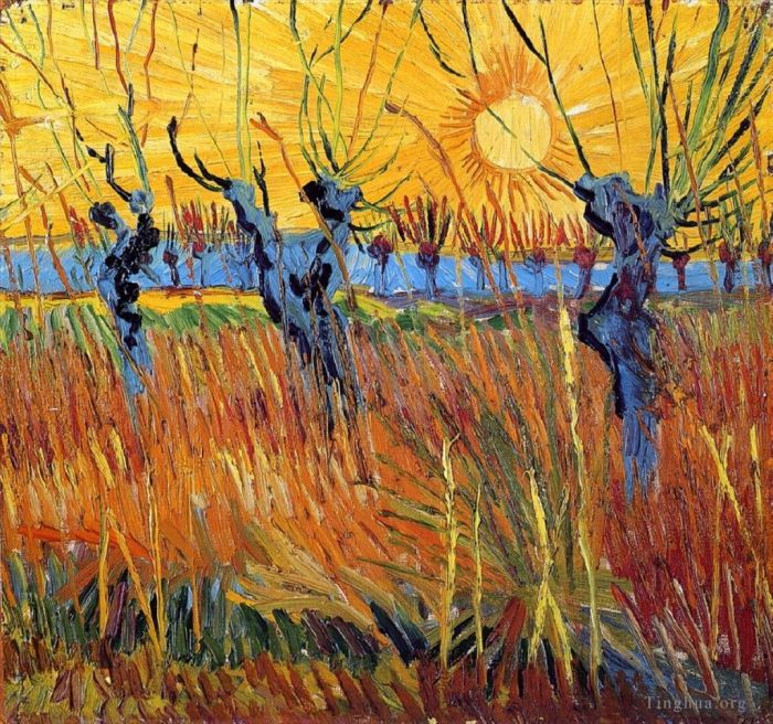 Vincent Willem Van Gogh Peinture à l'huile - Saules Pollard et soleil couchant