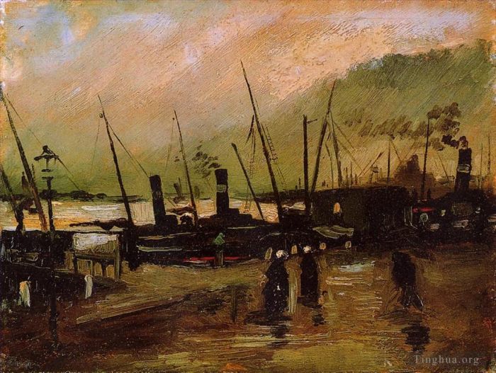 Vincent Willem Van Gogh Peinture à l'huile - Quai avec des navires à Anvers